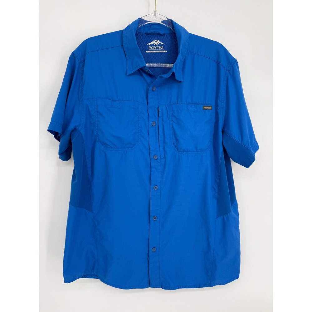 Pacific Trail Mens Blue Short Sleeve‎ Vented Hiking Fishing Shirt Sz L